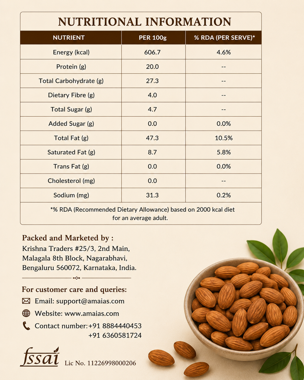 Amaia's California Almonds (250 g)