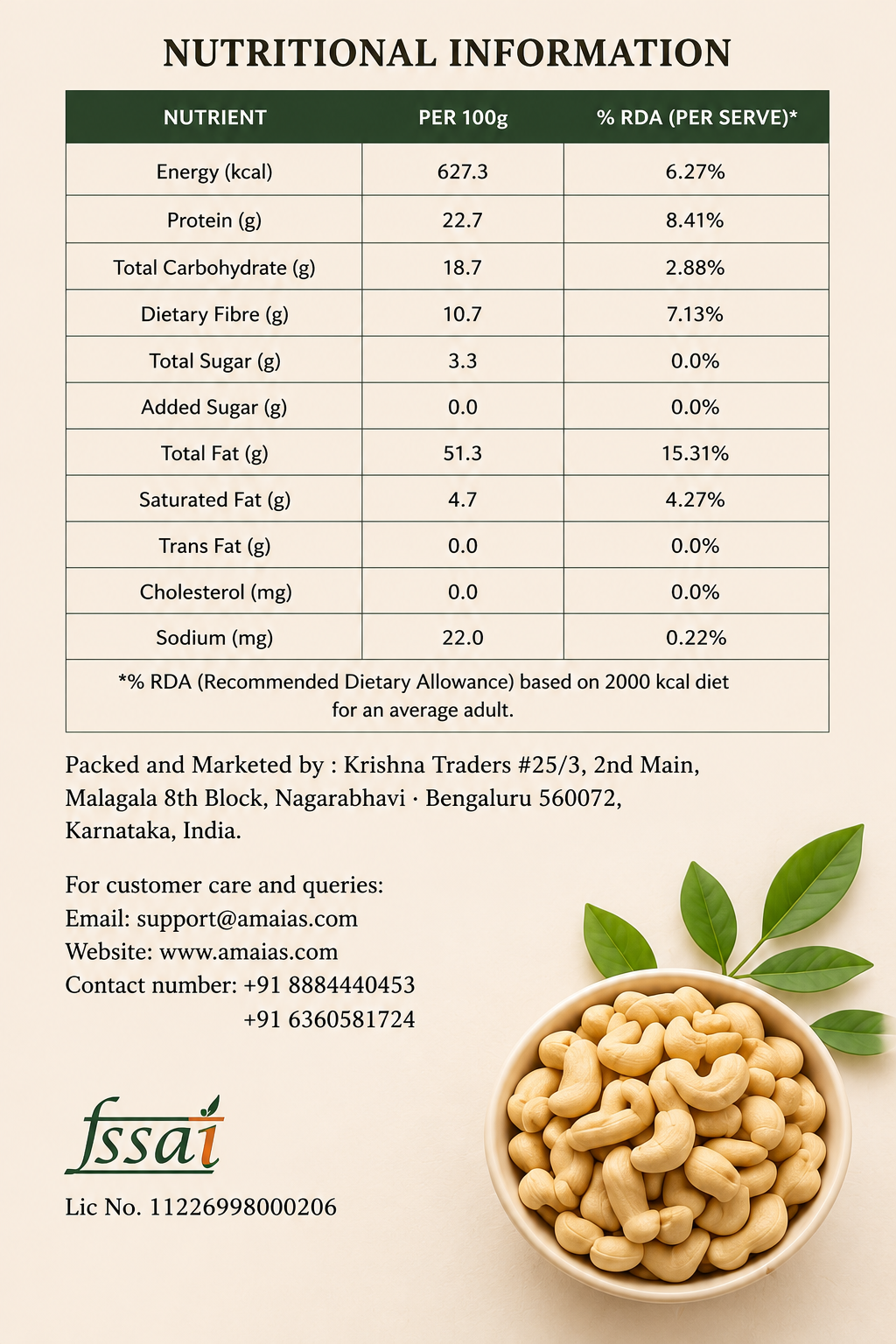 Amaia's Cashew(500g)